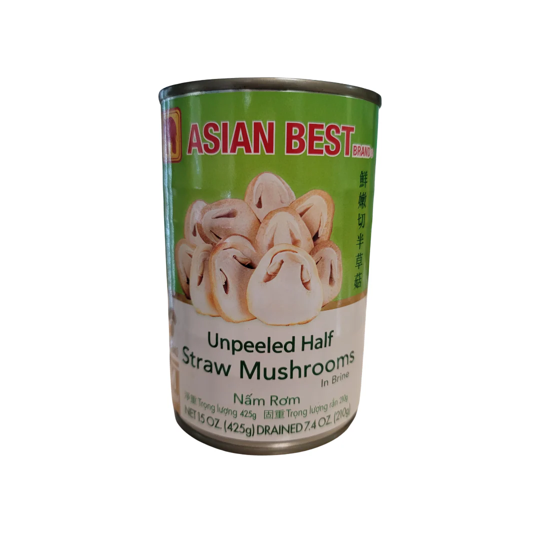 Asian Best Half Straw Mushroom Unpeeled in Brine 15 oz