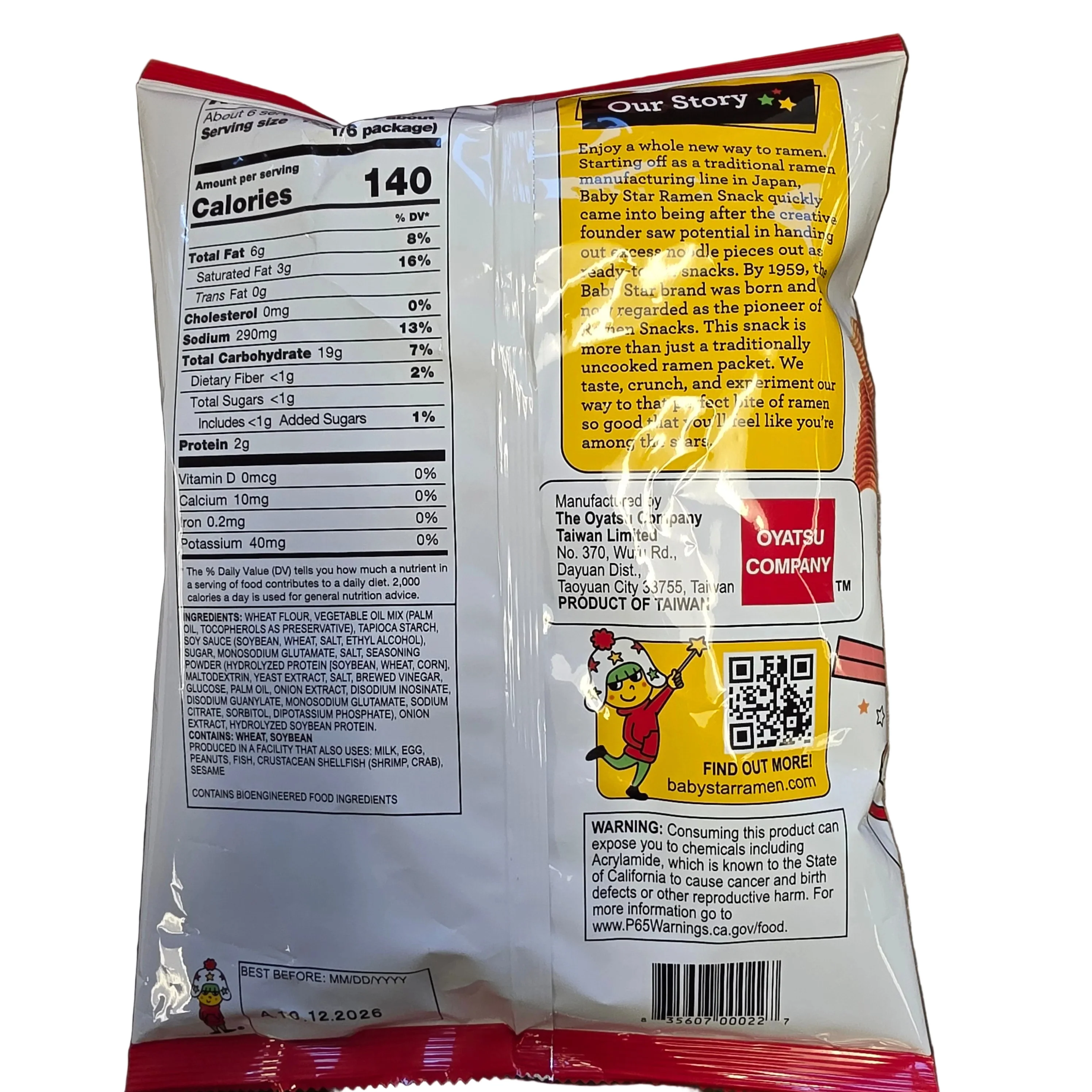 Baby Star Crunchy Ramen Snack Original Soy Sauce (Wide) 6oz (170g) - Image 2