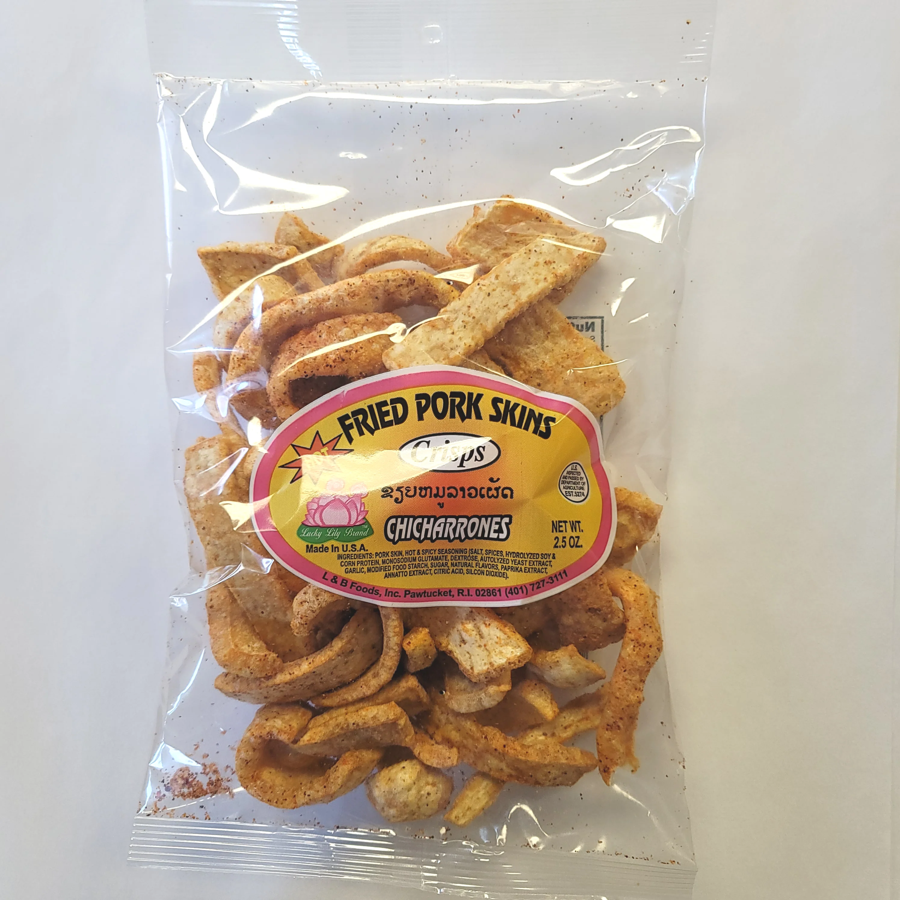 Lucky Lily Fried Pork Skins Stripped Hot 2.5 oz