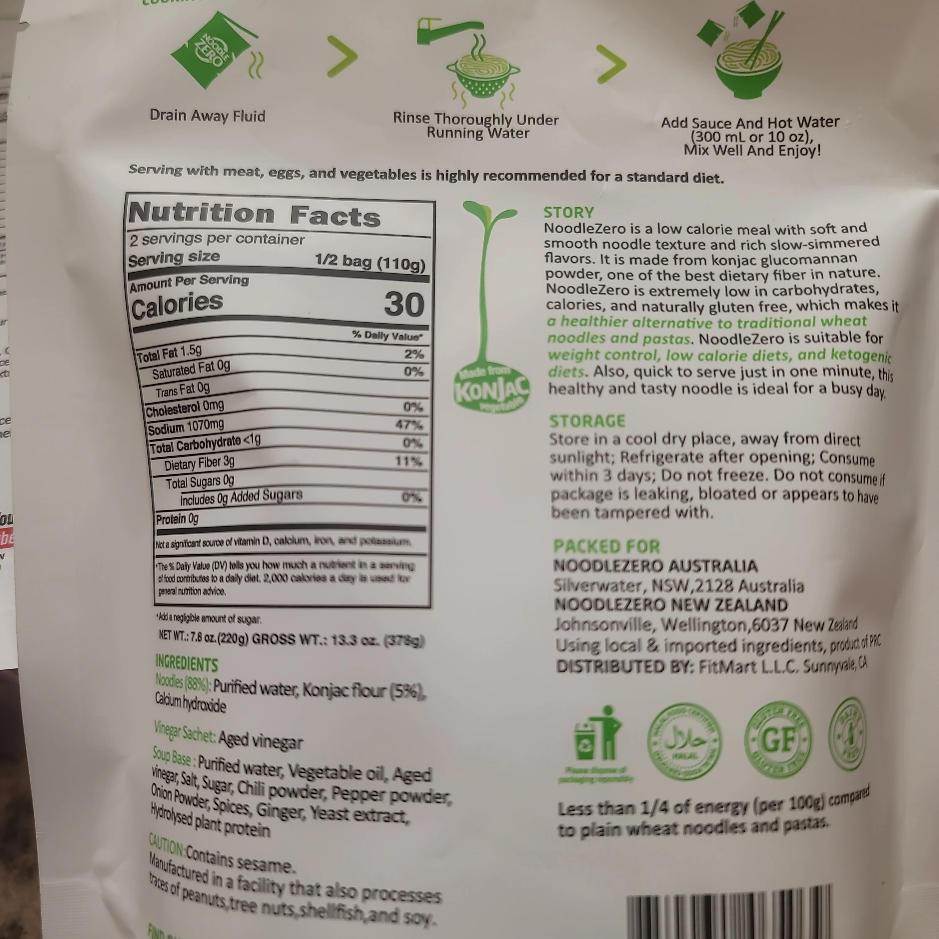 Caloless Low Calorie Konjac Noodle Chili Vinegar Flavor 13.4 Oz - Image 2