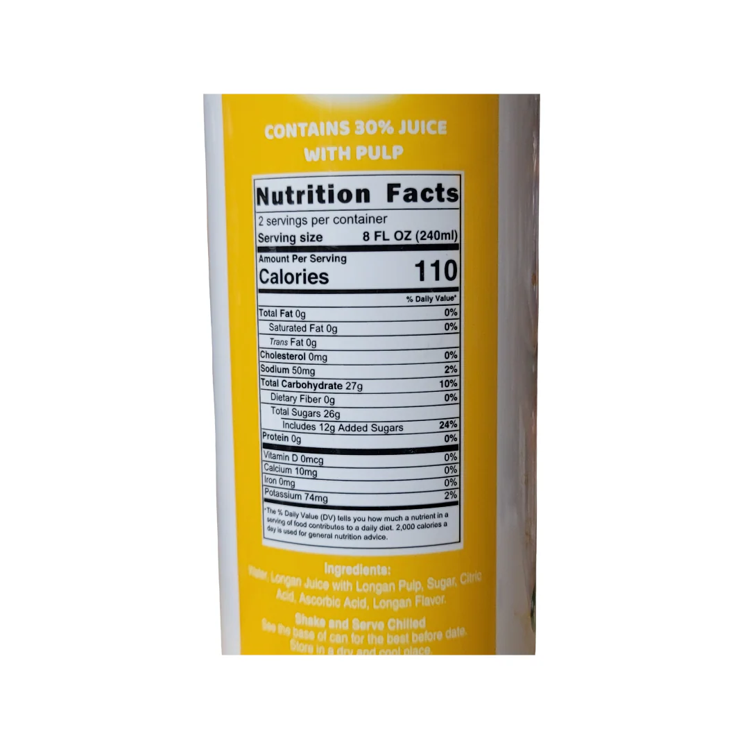 Jans 30%  Longan Juice Drink With Pulp 16.9 Oz (Can) - Image 2