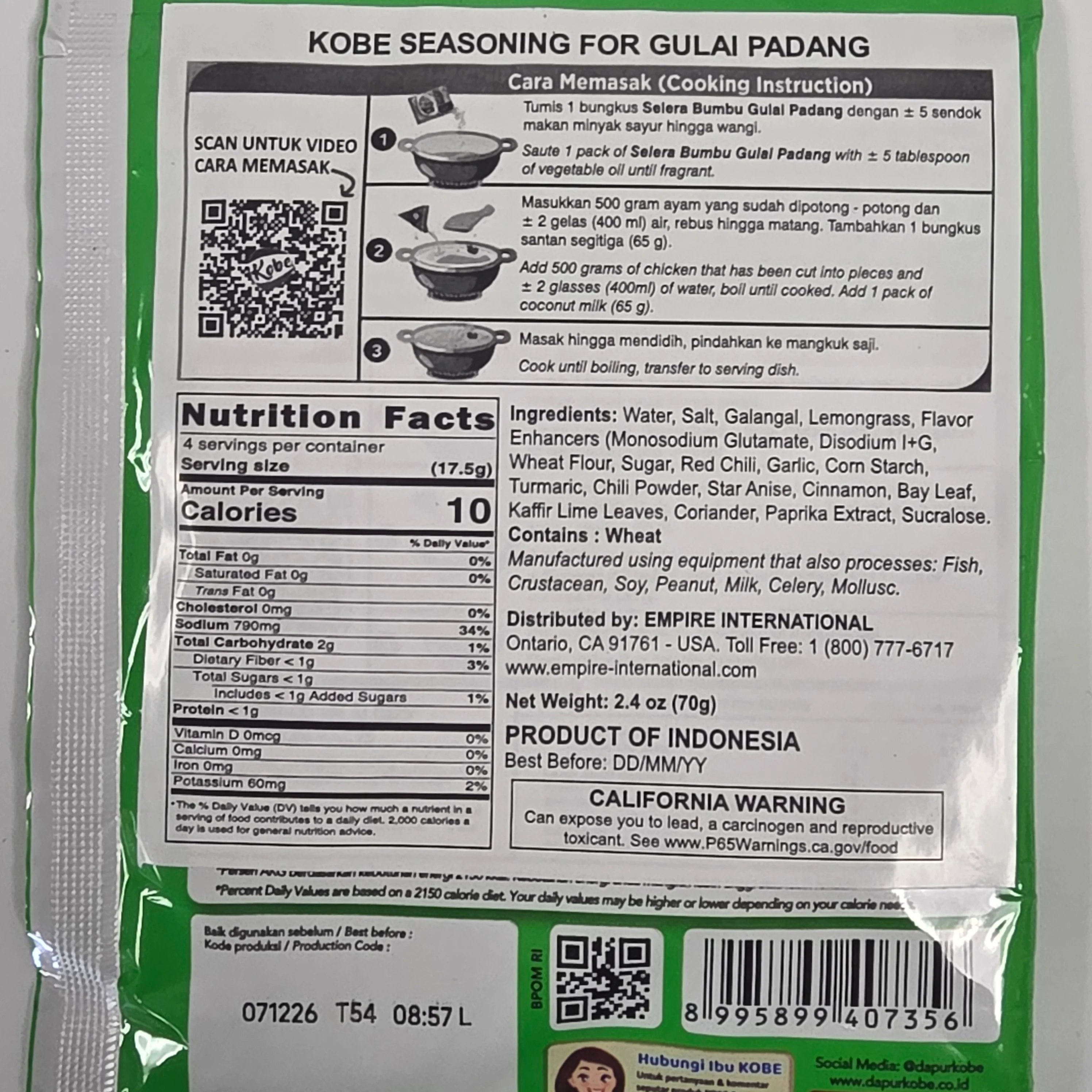 Kobe Selera Bumbu Gulai Padang  2.4oz (70gr) - Image 2
