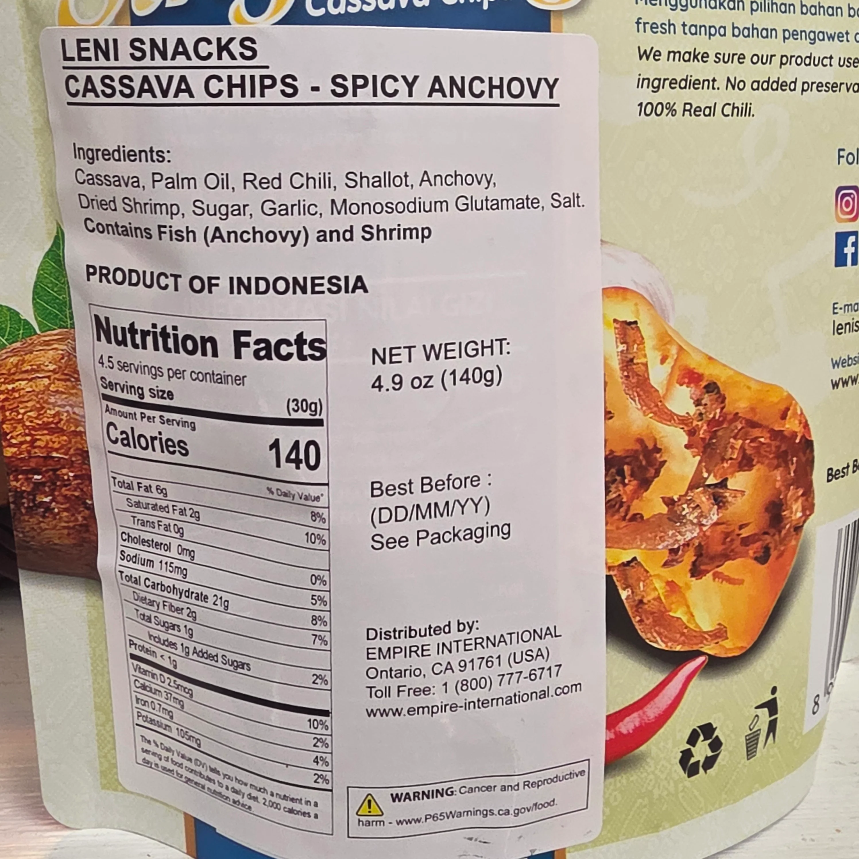 Leni Cassava Chips Spicy Anchovy (Teri Pedas) 4.9 Oz - Image 2