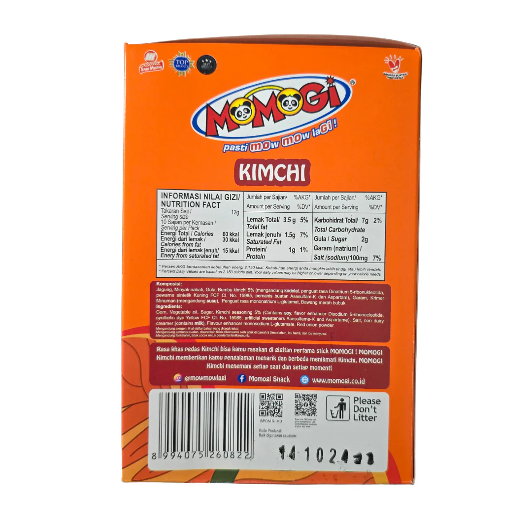 Momogi Corn Stick Kimchi Flavor (box of 10 x 12 g) - Image 2