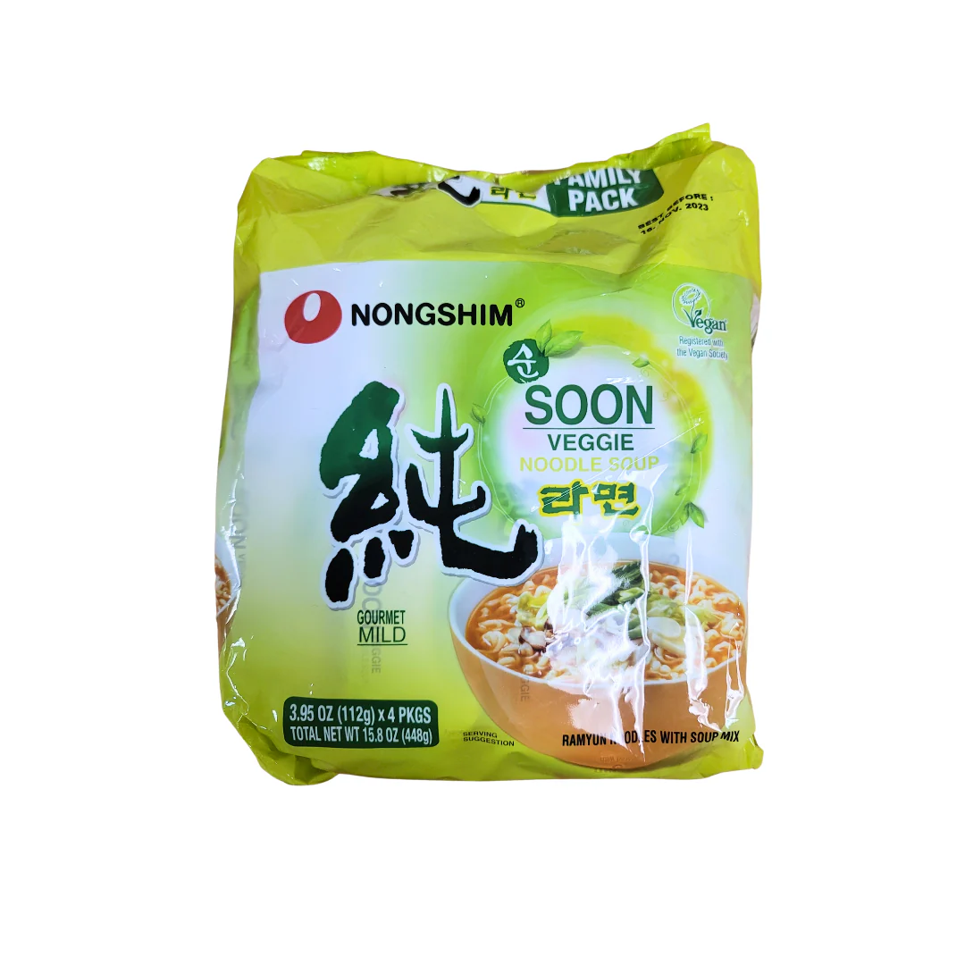 Nongshim Soon Veggie Savory Vegan Ramyun Ramen Noodle Soup (4x3.95oz)