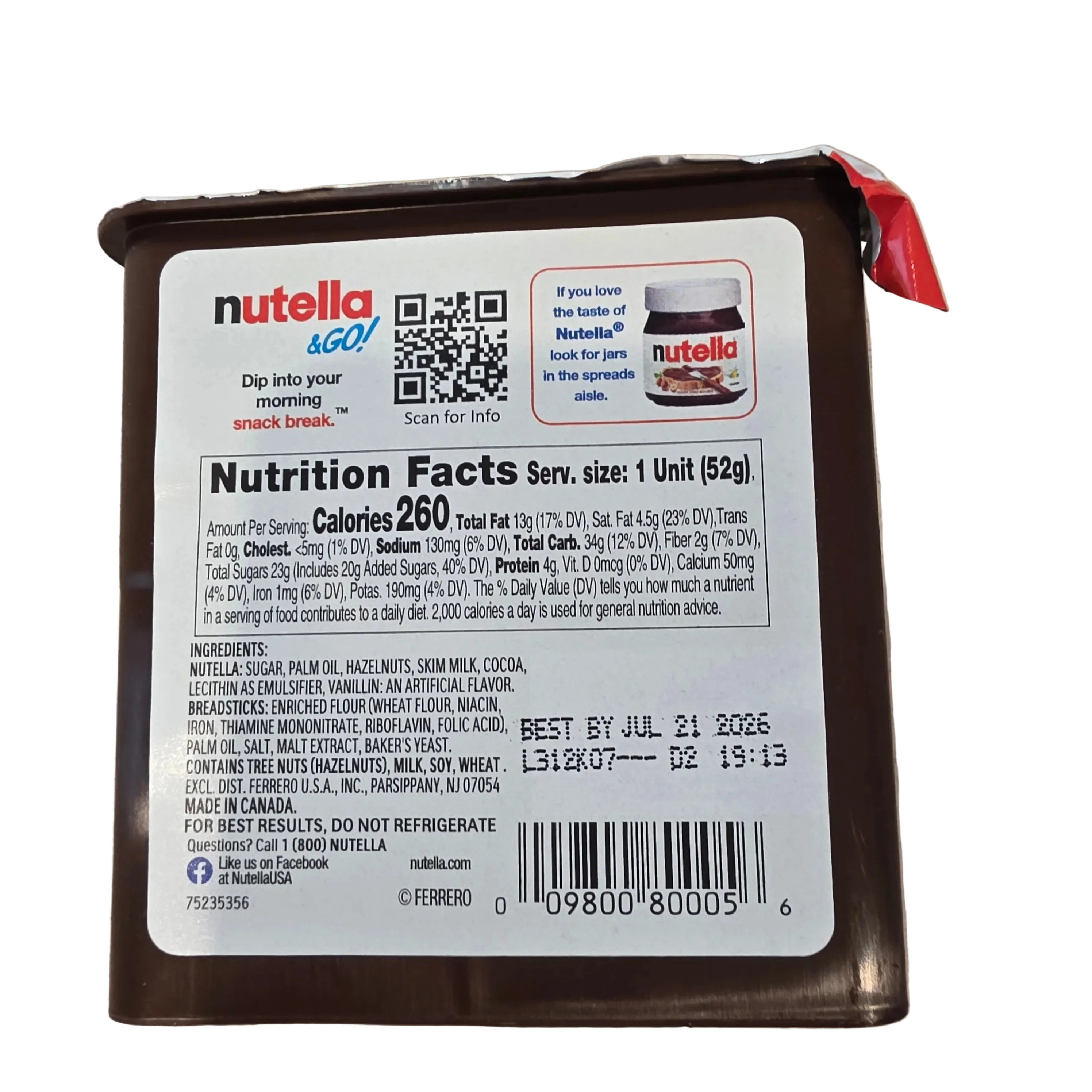 Nutella & Go! Hazelnut Spread With Breadsticks 52g (1.8oz) - Image 2