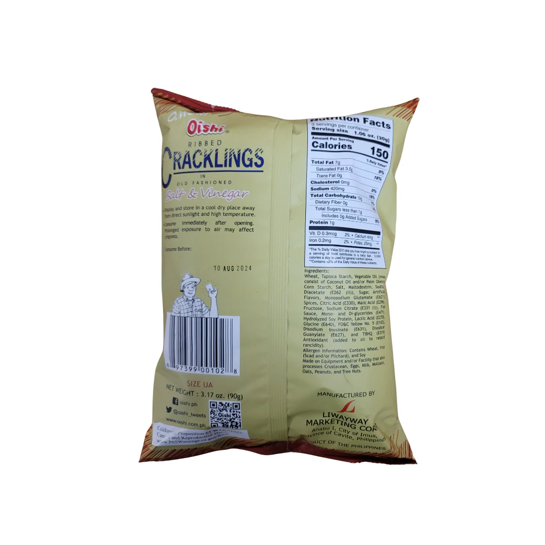 Oishi Ribbed Cracklings Salt & Vinegar Chips  90 g - Image 2