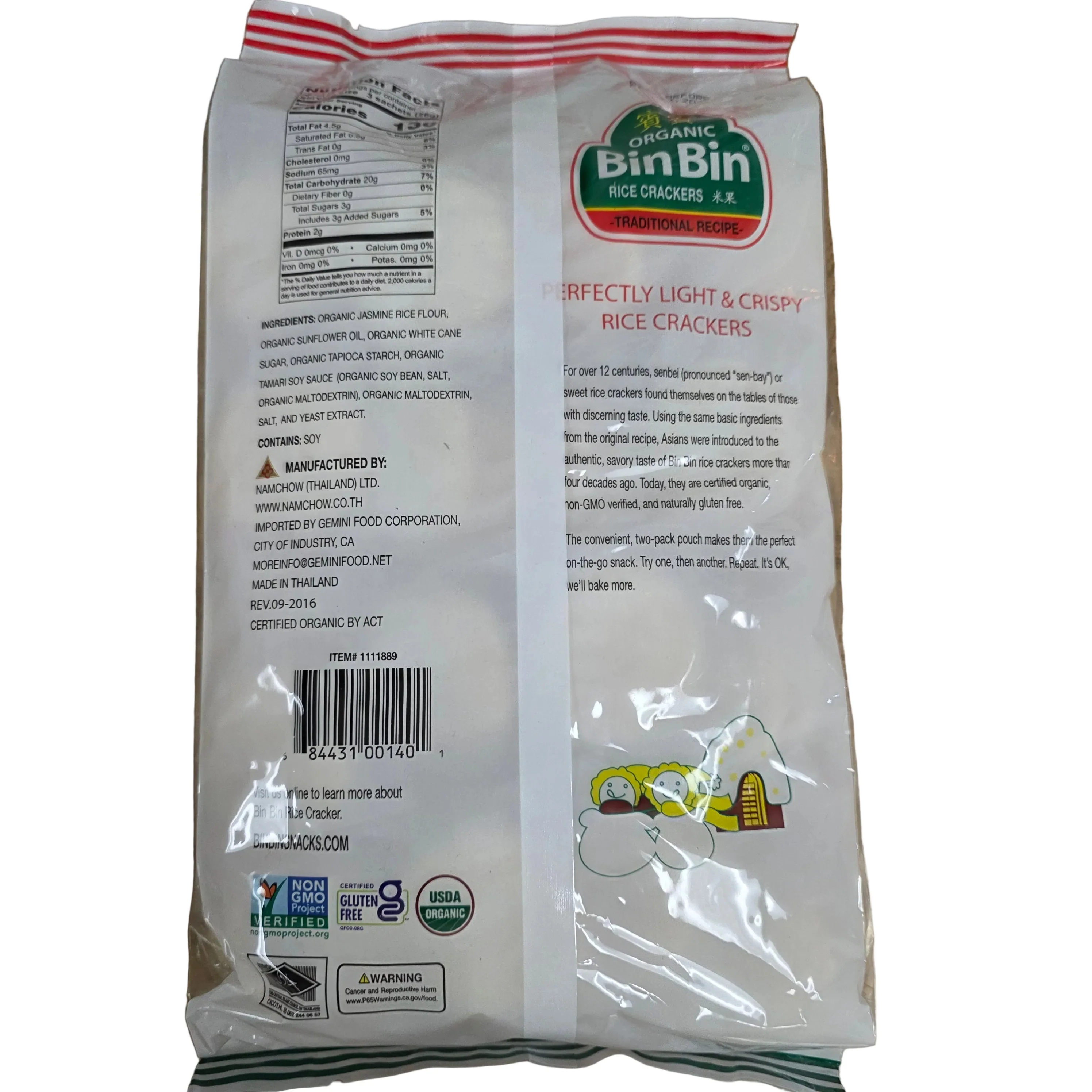 Organic Bin Bin Rice Crackers 565g (64 Individually Wrap) 2pc Per Sachets - Image 2