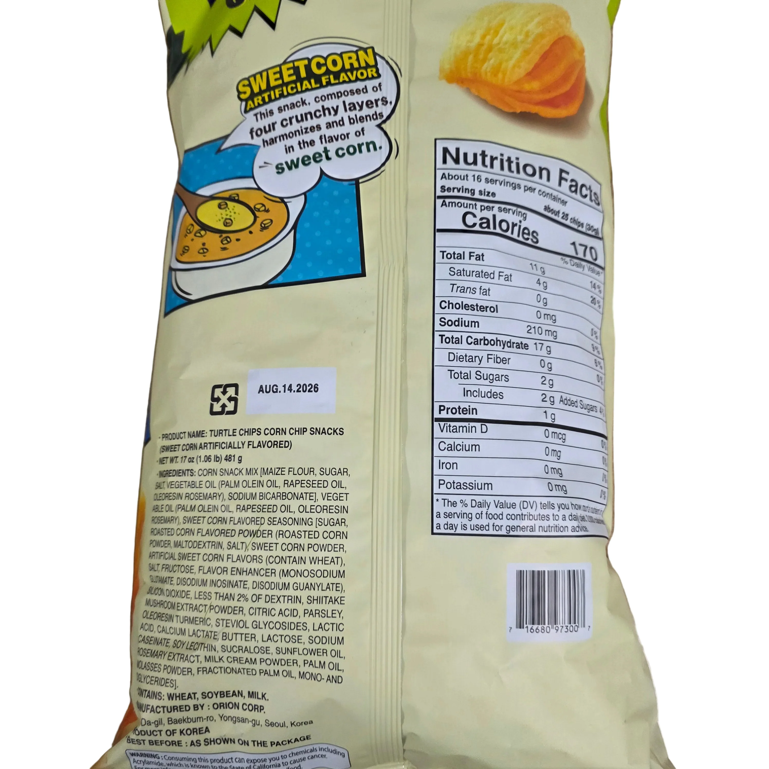 Orion Turtle Chips Sweet Corn Flavor 17oz (481g) Jumbo Size - Image 2