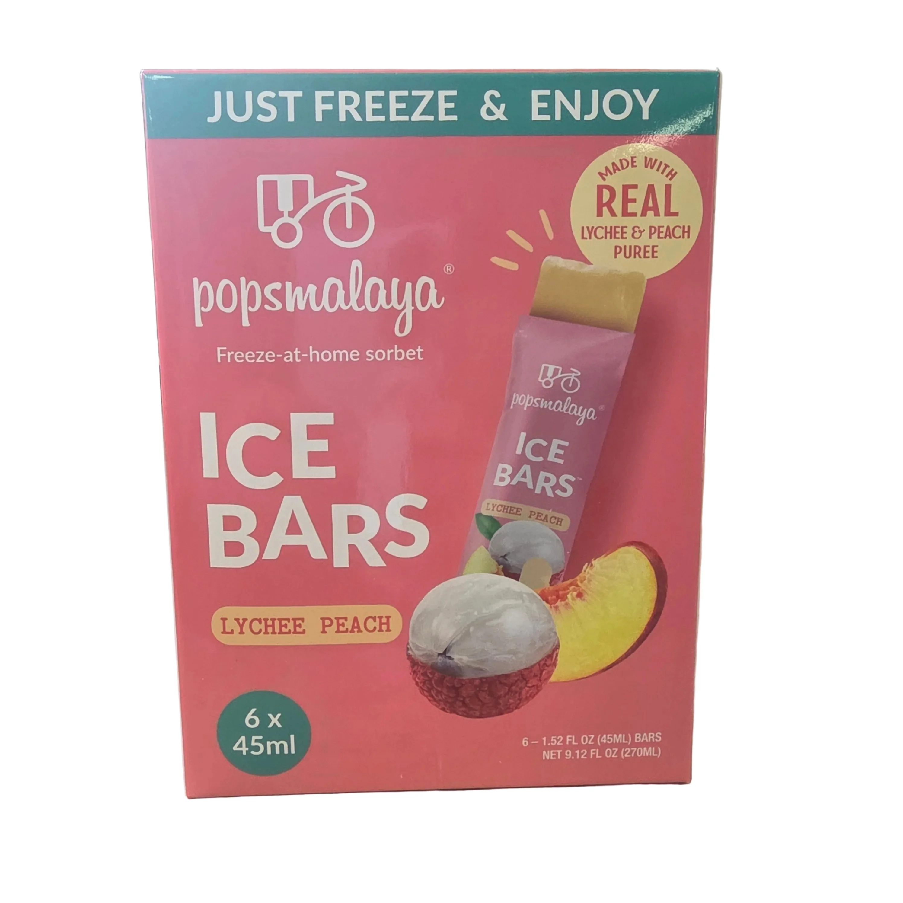 Popsmalaya Ice Bars Lychee Peach  6 x 45 ml