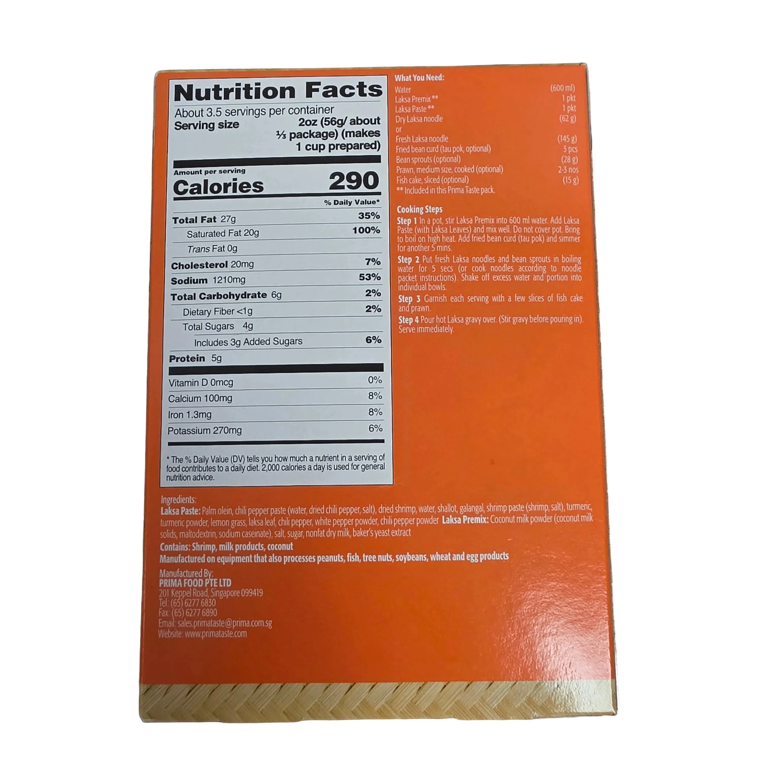 Prima Taste Laksa Ready to Cook Meal Sauce Kit 187g (6.6oz) - Image 2