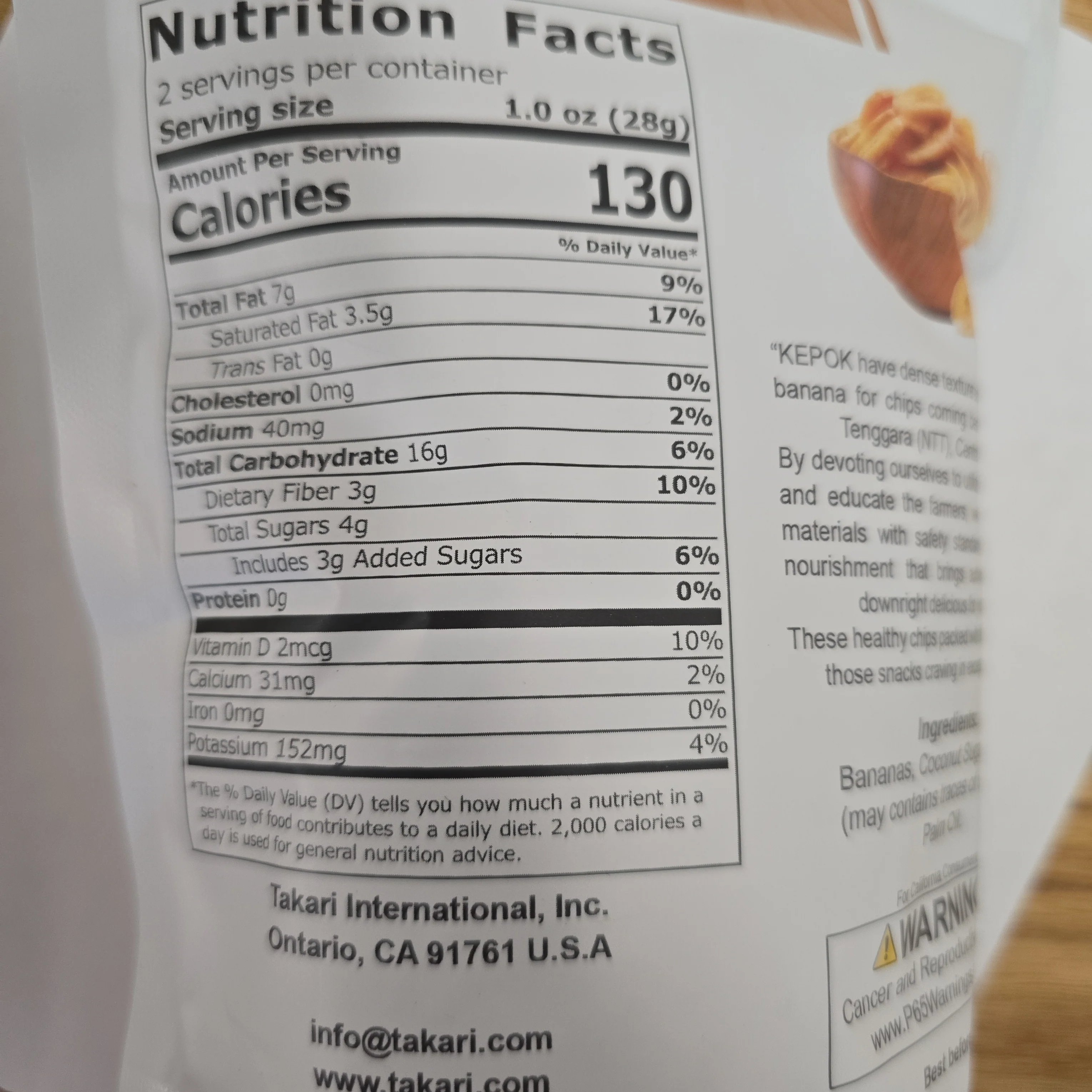 Takari Banana Chips Coconut Sugar 2 Oz - Image 3