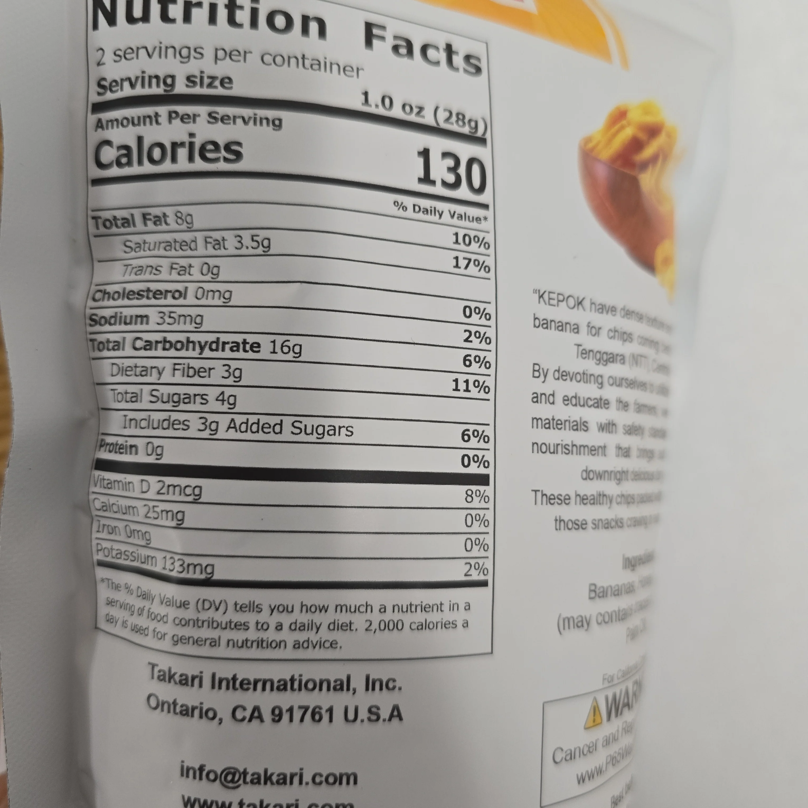 Takari Banana Chips Honey 2 Oz - Image 3