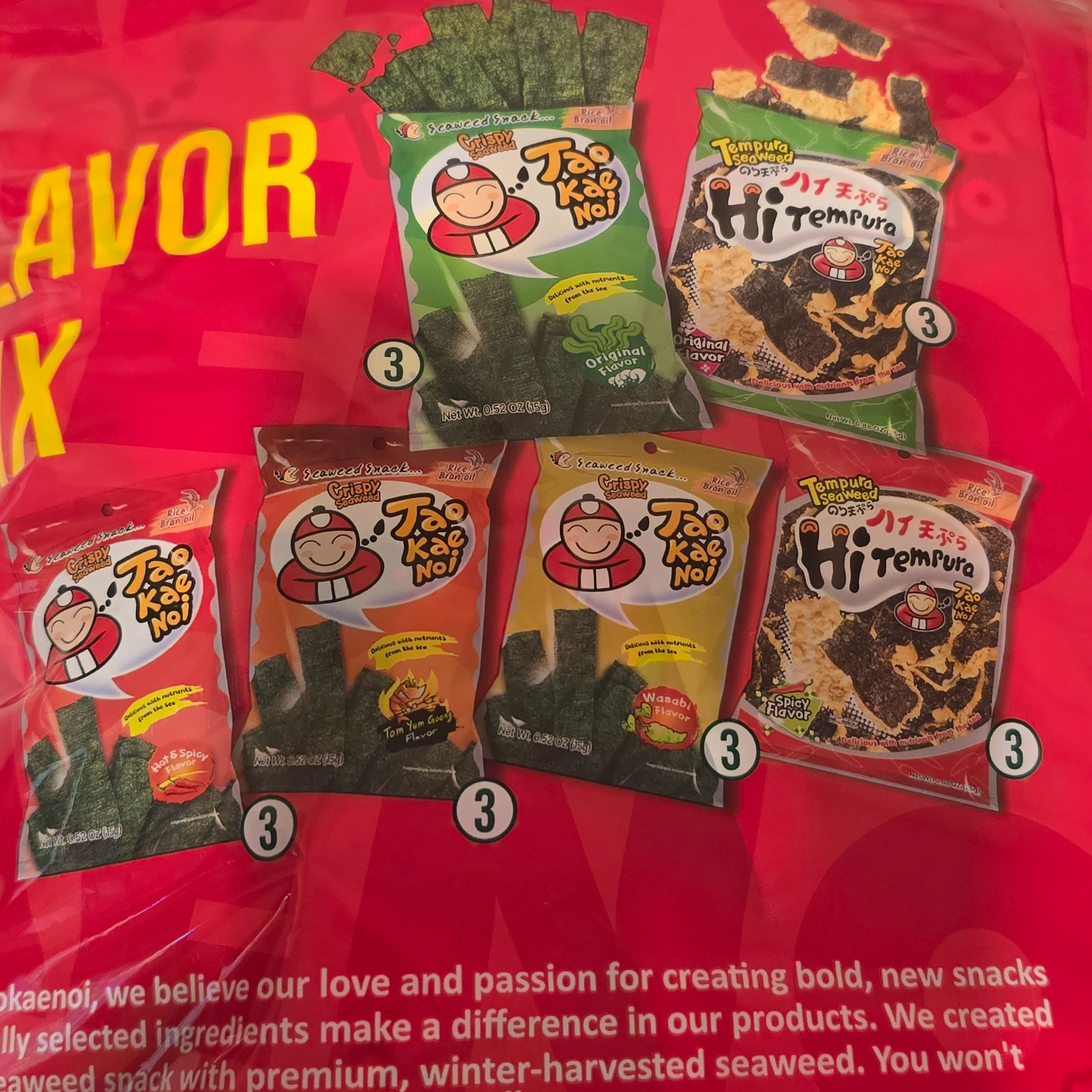 Taokaenoi Crispy & Tempura Seaweed Snacks Flavor Mix (18 pcs) - Image 2