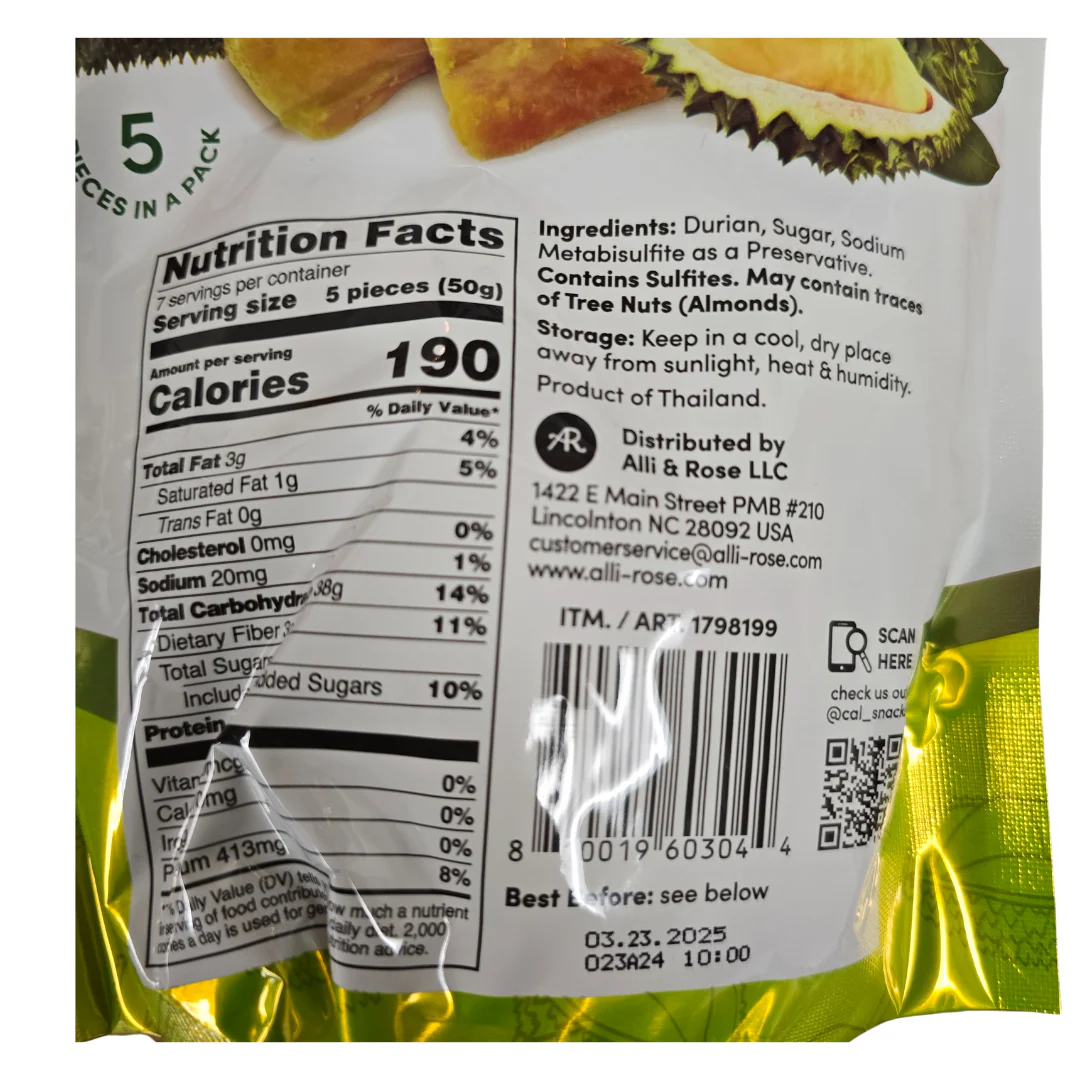 Tropical Field Soft Dried Durian (7x 1.76 Oz) - Image 2