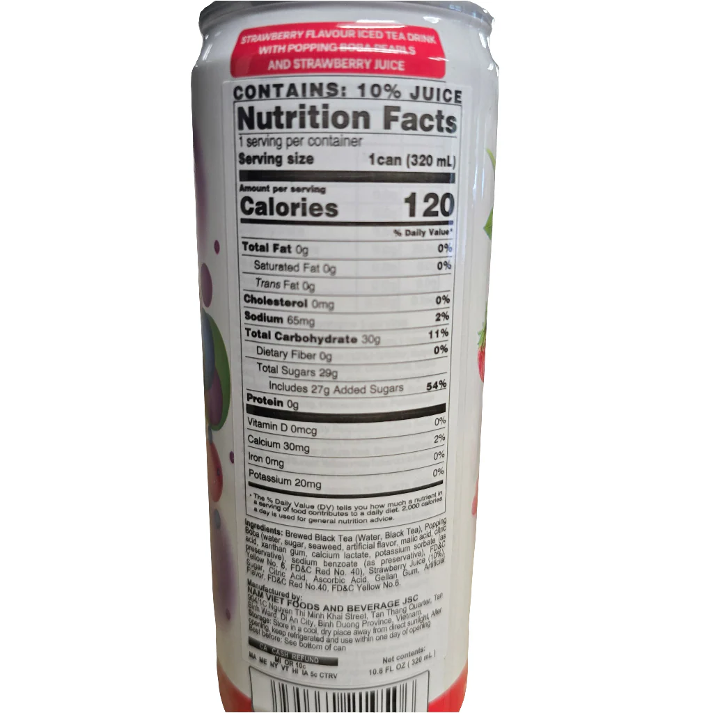 Vinut Popping Boba Bubble Tea Strawberry 320 ml - Image 2